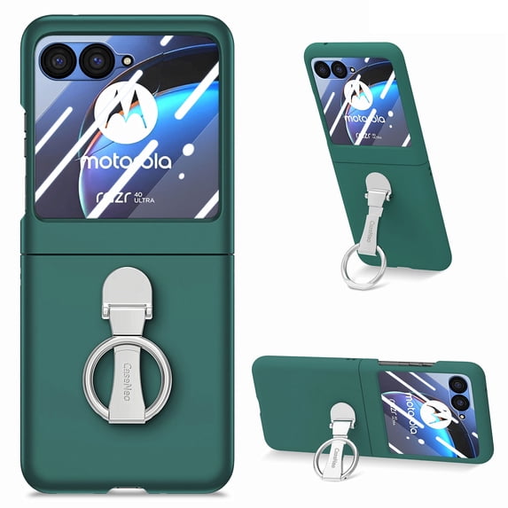 Allytechgroup for Motorola Razr 60 Ultra Case with Ring Holder Stand & Screen Protector, Morandi Colored Case Shockproof Bumper Slim Lightweight Cover for Motorola Razr 60 Ultra, Darkgreen