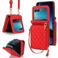 thumbnail image 1 of Allytechgroup Motorola Razr 60 Ultra Wallet Case with Hand Wrist Shoulder Strap, PU Leather Cards Slots Zipper Pocket Shockproof Protective Phone Case Cover for Motorola Razr 60 Ultra, Red, 1 of 5