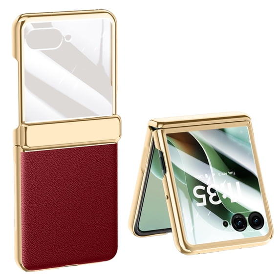 Allytechgroup for Motorola Razr Ultra 2025 Case with Screen Protector, Faux Leather Electroplating TPU Full Body Shockproof Anti-Scratch Bumper Rugged Phone Case for Motorola Razr Ultra 2025,Red