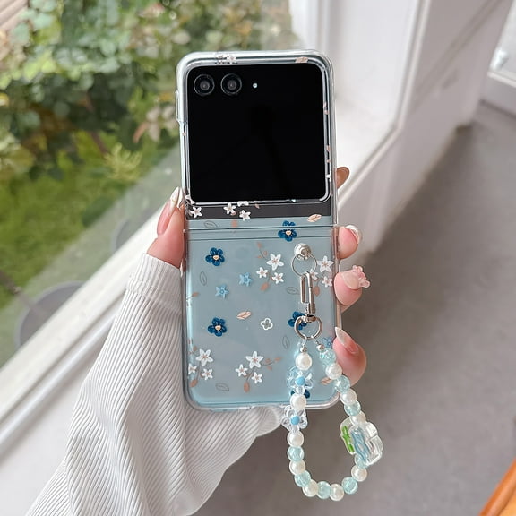 Allytechgroup Motorolra Razr 2025 Case with Hand Strap, Slim Flexible TPU Clear Back Cover with Stylish Flower Pattern Scratch-Proof Drop Protection Phone Case for Motorola Razr 60
