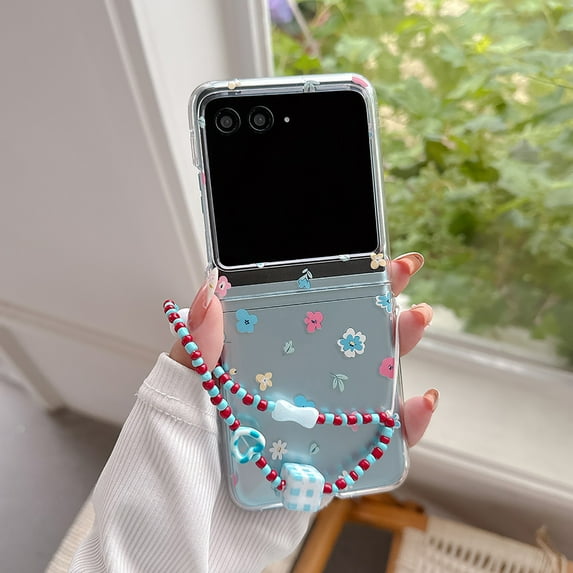 Allytechgroup Motorolra Razr 2025 Case with Hand Strap, Slim Flexible TPU Clear Back Cover with Stylish Flower Pattern Scratch-Proof Drop Protection Phone Case for Motorola Razr 60