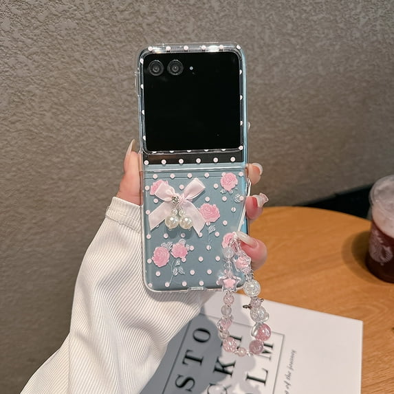 Allytechgroup Motorolra Razr 2025 Case with Hand Strap, Slim Flexible TPU Clear Back Cover with Stylish Flower Pattern Scratch-Proof Drop Protection Phone Case for Motorola Razr 60