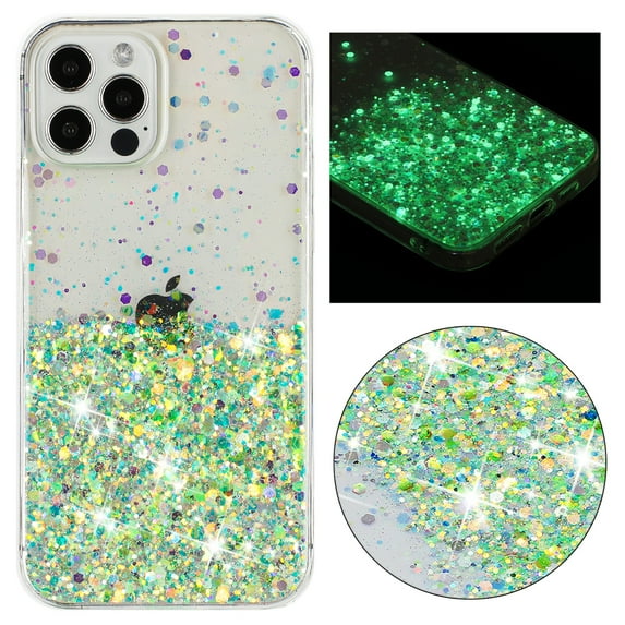 Allytechgroup Noctiluncent Fluorescent Luminous Phone Case for iPhone 13 Pro, Bling Glow in The Dark Soft TPU Cover for Women Girls, Shockproof Protective Case, Green