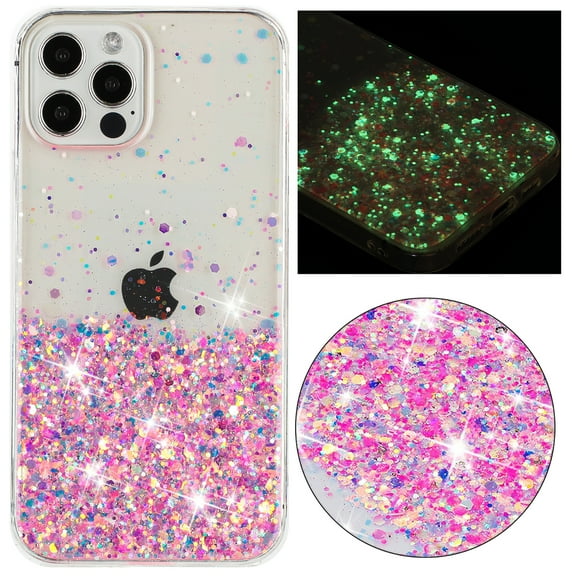 Allytechgroup Noctiluncent Fluorescent Luminous Phone Case for iPhone 14 Pro Max, Bling Glow in The Dark Soft TPU Cover for Women Girls, Shockproof Protective Case, Pink