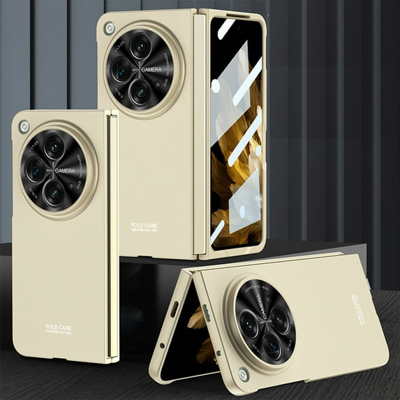 Allytechgroup OnePlus Open Case with Build-in Screen Protector, Full Body Protective Shockproof Slim Fit Back Cover Bumper Phone Case for OnePlus Open 2023 7.82" - Gold