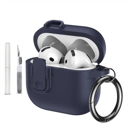 Allytechgroup PU Leather Case for Airpods 4th Gen with Cleaning Kit and Keychain, [Compatible with Magsafe] Lightweight Shockproof Full Body Cover for Airpods 4th Generation Case (2024), Darkblue