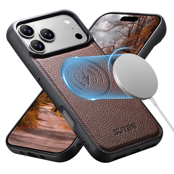 Allytechgroup PU Leather Case for Apple iPhone 17 Pro Max, Compatible with Magsafe Anti-Fingerprint Shockproof Drop Protection Non-Slip Retro Stylish Phone Case for Women Men, Brown