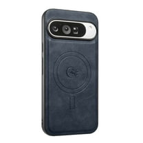 Allytechgroup PU Leather Case for Google Pixel 9A, Compatible with MagSafe Magnetic Wireless Charging PU Back Cover with Soft TPU Frame, Shockproof Protection, Car Mount Ready, Blue