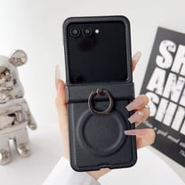 Allytechgroup PU Leather Case for Motorola Razr  2023, Support Wireless Charging Built-in Grip Ring Non-Slip Anti-Scratch Protection Bumper for Motorola Razr 40ultra, Black