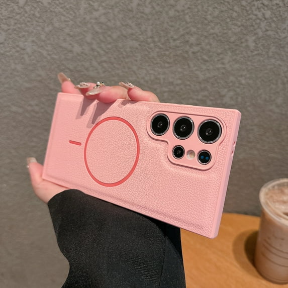 Allytechgroup PU Leather Case for Samsung Galaxy S25 Ultra, Magnetic Shock-Absorbent Protective Anti-Scratch, Dust/Dirt Proof, Anti-Fingerprint, Non-Slip Grip, Support Wireless Charging, Pink