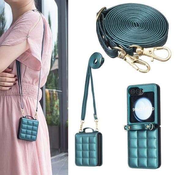 Allytechgroup PU Leather Crossbody Case Compatible with Samsung Galaxy Z Flip 7 FE/ 6, Slim Shock-Absorbent Non-Slip Strap Cover, Electronics Accessories for Galaxy Z Flip 7 FE/ 6, Green