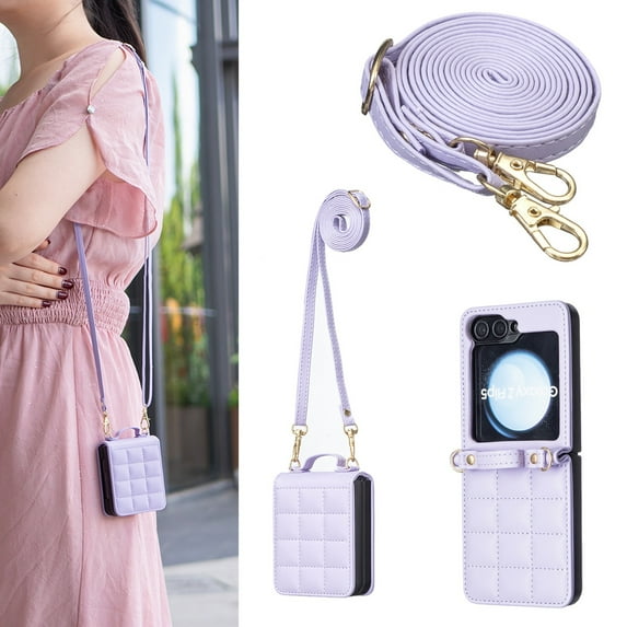 Allytechgroup PU Leather Crossbody Case Compatible with Samsung Galaxy Z Flip 7 FE/ 6, Slim Shock-Absorbent Non-Slip Strap Cover, Electronics Accessories for Galaxy Z Flip 7 FE/ 6, Purple
