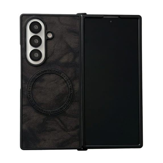 Allytechgroup PU Leather Magnetic Case for Samsung Galaxy Z Fold 7, Compatible with Mag-safe Flip Style Anti-Scratch TPU Shock-Absorbent Cover Elegant Foldable Protection for Women Men, Black