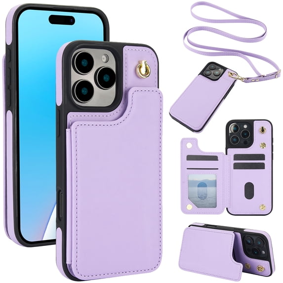Allytechgroup PU Leather Phone Case for Apple iPhone 14 Plus, Crossbody Shoulder StrapShockproof Wallet Case with Card Holder, Crossbody Shoulder Strap, Stand Feature & Magnetic Closure,Purple