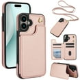 thumbnail image 1 of Allytechgroup PU Leather Phone Case for Apple iPhone 16 Plus, Crossbody Shoulder StrapShockproof Wallet Case with Card Holder, Crossbody Shoulder Strap, Stand Feature & Magnetic Closure,Rosegold, 1 of 7