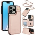 thumbnail image 1 of Allytechgroup PU Leather Phone Case for Apple iPhone 16 Pro, Crossbody Shoulder StrapShockproof Wallet Case with Card Holder, Crossbody Shoulder Strap, Stand Feature & Magnetic Closure,Rosegold, 1 of 7