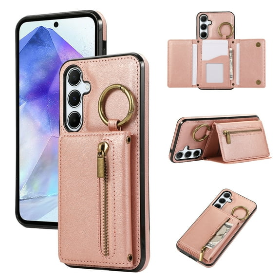 Allytechgroup PU Leather for Samsung Galaxy A35 Wallet Case with Card Slot, Military Grade Drop Protection Anti-Fingerprint Design for Samsung Galaxy A35, Rosegold