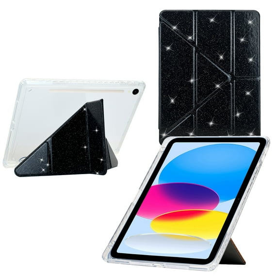 Allytechgroup PU Leather Sparkly Case for Samsung Galaxy Tab S10 FE / S9 FE 10.9-Inch, Shock-Absorbent, Magnetic, Flip Stand, Dust-Proof, with Kickstand for Easy Viewing for Women Girls, Black