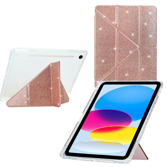Allytechgroup PU Leather Sparkly Case for Samsung Galaxy Tab S10 FE / S9 FE 10.9-Inch, Shock-Absorbent, Magnetic, Flip Stand, Dust-Proof, with Kickstand for Easy Viewing for Women Girls, Rosegold