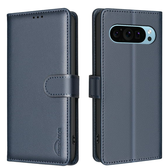 Allytechgroup PU Leather Wallet Case for Google Pixel 9 Pro XL, Organize and Protect in Style Bumper Shockproof Stand Retro Phone Case for Pixel 9 Pro XL, Blue