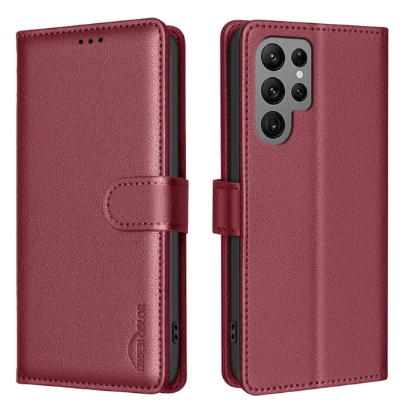 Allytechgroup PU Leather Wallet Case for Samsung Galaxy S24 Ultra, Organize and Protect in Style Bumper Shockproof Stand Retro Phone Case for Samsung Galaxy S24 Ultra, Red