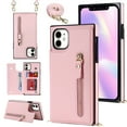 thumbnail image 1 of Allytechgroup PU Leather Wallet Case for iPhone 15, Flip Folding Case with RFID Blocking Card Slots Zipper Pocket Kickstand Detachable Handstrap Magnetic Shockproof Purse Case, Pink, 1 of 8