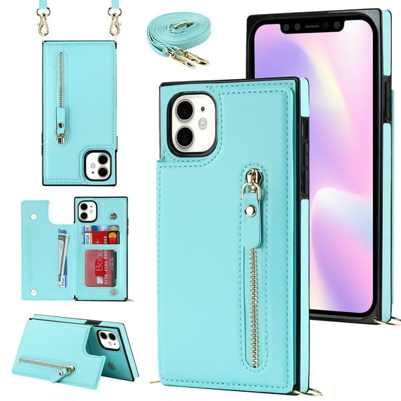 Allytechgroup PU Leather Wallet Case for iPhone 15 Pro, Flip Folding Case with RFID Blocking Card Slots Zipper Pocket Kickstand Detachable Handstrap Magnetic Shockproof Purse Case, Green