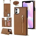thumbnail image 1 of Allytechgroup PU Leather Wallet Case for iPhone 15 Pro, Flip Folding Case with RFID Blocking Card Slots Zipper Pocket Kickstand Detachable Handstrap Magnetic Shockproof Purse Case, Brown, 1 of 8