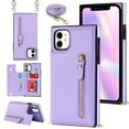 thumbnail image 1 of Allytechgroup PU Leather Wallet Case for iPhone 16, Flip Folding Case with RFID Blocking Card Slots Zipper Pocket Kickstand Detachable Handstrap Magnetic Shockproof Purse Case, Purple, 1 of 8