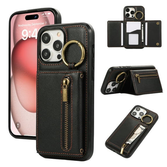 Allytechgroup PU Leather for iPhone XS/X Wallet Case with Card Slot, Military Grade Drop Protection Anti-Fingerprint Design for iPhone XS/X, Black