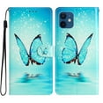 thumbnail image 1 of Allytechgroup Pattern Wallet Flip Case for iPhone 12 Mini, Premium PU Leather Kickstand Card Slots Cover Case with Wrist Strap Magnetic Clasp Shockproof Anti-Scratch Case, Blue Butterfly, 1 of 8