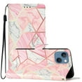 thumbnail image 1 of Allytechgroup Pattern Wallet Flip Case for iPhone 13 Mini, Premium PU Leather Kickstand Card Slots Cover Case with Wrist Strap Magnetic Clasp Shockproof Anti-Scratch Case, Pink Marble, 1 of 8