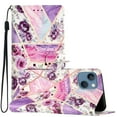 thumbnail image 1 of Allytechgroup Pattern Wallet Flip Case for iPhone 13 Mini, Premium PU Leather Kickstand Card Slots Cover Case with Wrist Strap Magnetic Clasp Shockproof Anti-Scratch Case, Purple Flower, 1 of 8