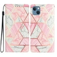 thumbnail image 1 of Allytechgroup Pattern Wallet Flip Case for iPhone 14 Plus, Premium PU Leather Kickstand Card Slots Cover Case with Wrist Strap Magnetic Clasp Shockproof Anti-Scratch Case, Pink Marble, 1 of 8