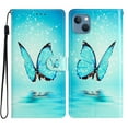 thumbnail image 1 of Allytechgroup Pattern Wallet Flip Case for iPhone 14 Plus, Premium PU Leather Kickstand Card Slots Cover Case with Wrist Strap Magnetic Clasp Shockproof Anti-Scratch Case, Blue Butterfly, 1 of 8