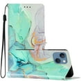 thumbnail image 1 of Allytechgroup Pattern Wallet Flip Case for iPhone 15 Plus, Premium PU Leather Kickstand Card Slots Cover Case with Wrist Strap Magnetic Clasp Shockproof Anti-Scratch Case, Green Marble, 1 of 8