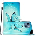 thumbnail image 1 of Allytechgroup Pattern Wallet Flip Case for iPhone 15 Plus, Premium PU Leather Kickstand Card Slots Cover Case with Wrist Strap Magnetic Clasp Shockproof Anti-Scratch Case, Blue Butterfly, 1 of 8