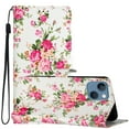 thumbnail image 1 of Allytechgroup Pattern Wallet Flip Case for iPhone 15, Premium PU Leather Kickstand Card Slots Cover Case with Wrist Strap Magnetic Clasp Shockproof Anti-Scratch Case, Red Flower, 1 of 8