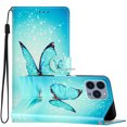 thumbnail image 1 of Allytechgroup Pattern Wallet Flip Case for iPhone 15 Pro Max, Premium PU Leather Kickstand Card Slots Cover Case with Wrist Strap Magnetic Clasp Shockproof Anti-Scratch Case, Blue Butterfly, 1 of 8