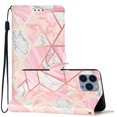 thumbnail image 1 of Allytechgroup Pattern Wallet Flip Case for iPhone 15 Pro, Premium PU Leather Kickstand Card Slots Cover Case with Wrist Strap Magnetic Clasp Shockproof Anti-Scratch Case, Pink Marble, 1 of 8