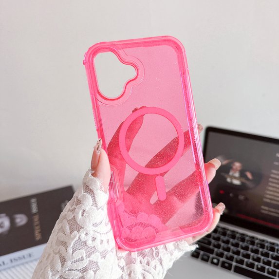 Allytechgroup Phone Case for Apple iPhone 16, Compatible with MagSafe Stylish iPhone 16 Case with Glitter Bling Design, Shockproof Dual Layer iPhone 16 Cover, Clearpink