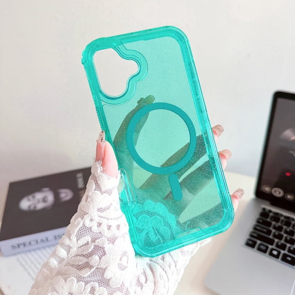 Allytechgroup Phone Case for Apple iPhone 16 Plus, Compatible with MagSafe Stylish iPhone 16 Plus Case with Glitter Bling Design, Shockproof Dual Layer iPhone 16 Plus Cover, Cleargreen