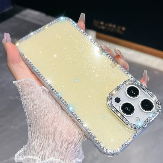 Allytechgroup Phone Case for Apple iPhone 16 Pro Max, Glitter iPhone 16 Pro Max Cover with Rhinestone, Full Protection, Soft TPU Frame Fashionable & Shockproof iPhone 16 Pro Max Case, Yellow