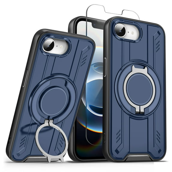 Allytechgroup Phone Case for Apple iPhone 17e 6.1", Slim Fit iPhone 16e Case with Screen Protector, Military Grade Shockproof Cover with Ring Kickstand Compatible with MagSafe & Car Mount, Blue