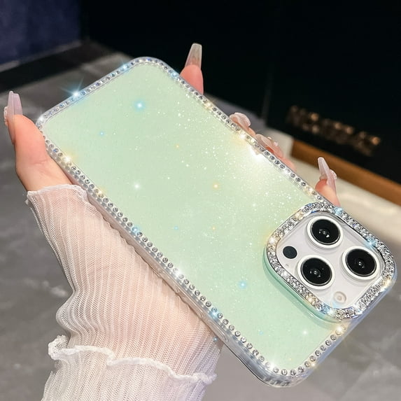 Allytechgroup Phone Case for Apple iPhone 16e, Glitter iPhone 16e Cover with Rhinestone, Full Protection, Soft TPU Frame Fashionable & Shockproof iPhone 16e Case, Mint