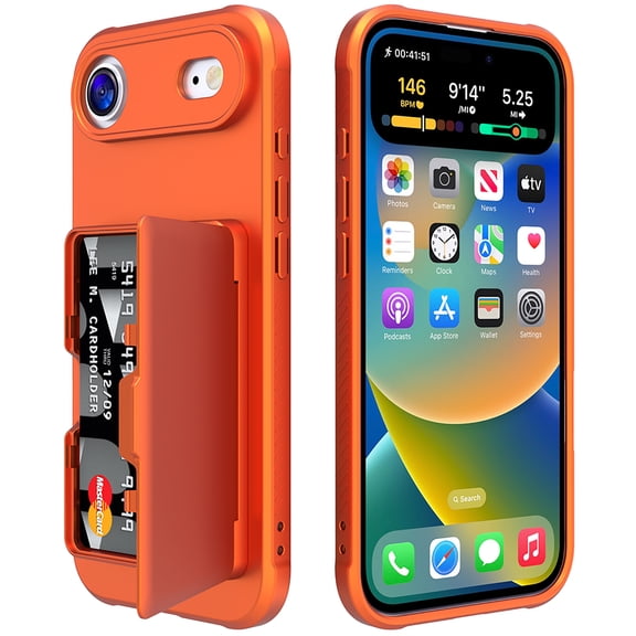 Allytechgroup Phone Case for Apple iPhone Air, Shockproof iPhone Air Case with Credit Card Slots, Hidden Makeup Mirror Stand Anti-Scratch Protection PC iPhone Air Cover, Orange