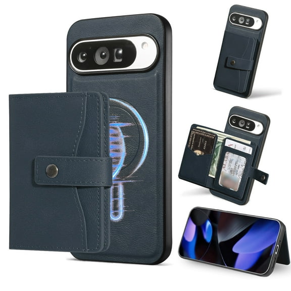 Allytechgroup Phone Case for Google Pixel 10 /10 Pro, 2 in 1 Wallet Google Pixel 10 /10 Pro Case with Card Holder Magnetic Back Cover Compatible with MagSafe & Car Mount Shockproof Cover, Blue