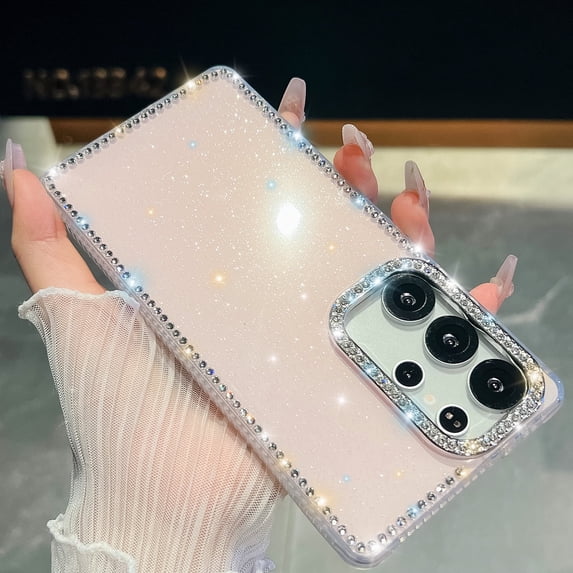 Allytechgroup Phone Case for Samsung Galaxy A35, Glitter Samsung Galaxy A35 Cover with Rhinestone, Full Protection, Soft TPU Frame Fashionable & Shockproof Samsung Galaxy A35 Case, Pink