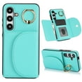 thumbnail image 1 of Allytechgroup Phone Case for Samsung Galaxy S21 FE, PU Leather Galaxy S21 FE Cover with Card Holder, Rotating Ring Stand PU Leather Shockproof Anti-Scratch Wallet Case for Women Men,Green, 1 of 7