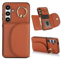 Allytechgroup Phone Case for Samsung Galaxy S24, PU Leather Galaxy S24 Cover with Card Holder, Rotating Ring Stand PU Leather Shockproof Anti-Scratch Wallet Case for Women Men,Brown